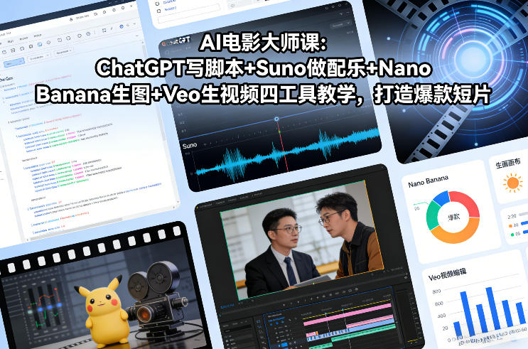 AI电影大师课：ChatGPT写脚本+Suno做配乐+Nano Banana生图+Veo生视频，打造爆款短片-百盟网