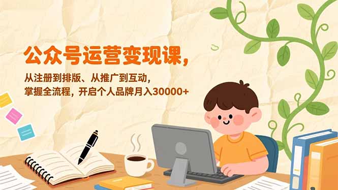 公众号运营变现课，从注册到排版、从推广到互动，掌握全流程，开启个人品牌月入30000+-百盟网
