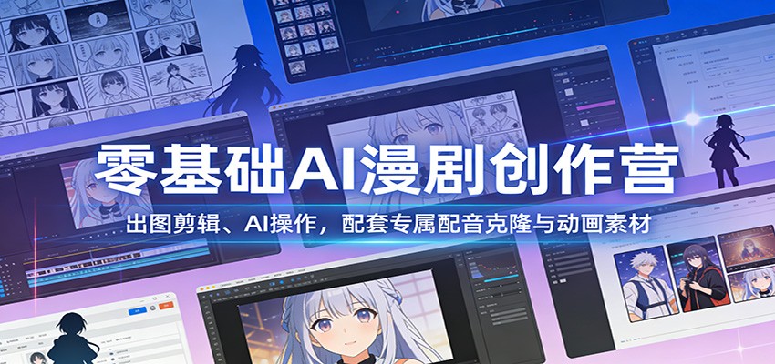 零基础AI漫剧创作营:出图剪辑、AI操作,配套专属配音克隆与动画素材-百盟网