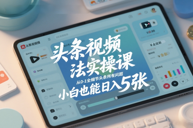 头条视频玩法实操课，从0-1全细节头条所有问题，小白也能日入5张-百盟网