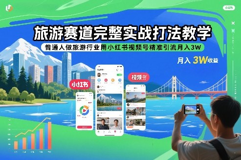 旅游赛道完整实战打法教学，普通人做旅游行业用小红书视频号精准引流月入3W-百盟网