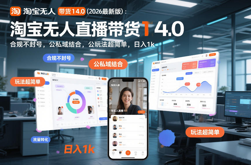 淘宝无人直播带货14.0(2026最新版)：合规不封号，公私域结合，玩法超简单，日入1k+【揭秘】-百盟网