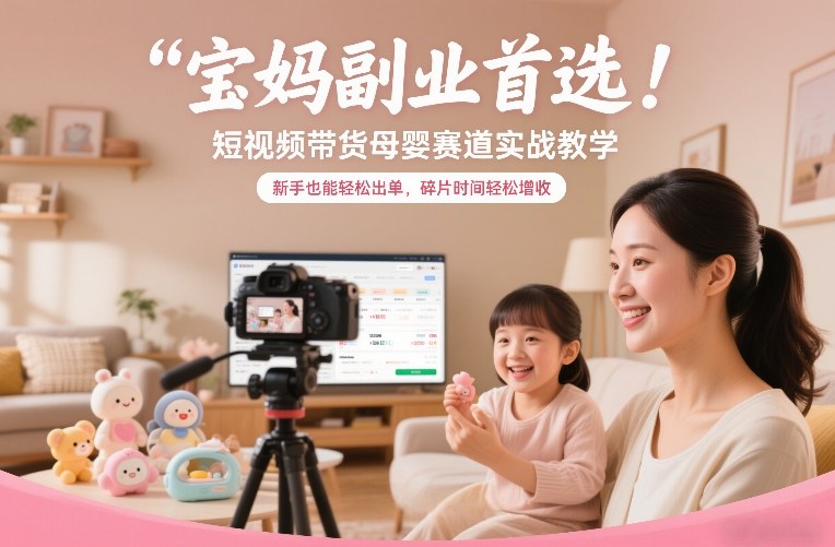 宝妈副业首选！短视频带货母婴赛道实战教学，新手也能轻松出单，碎片时间轻松增收-百盟网