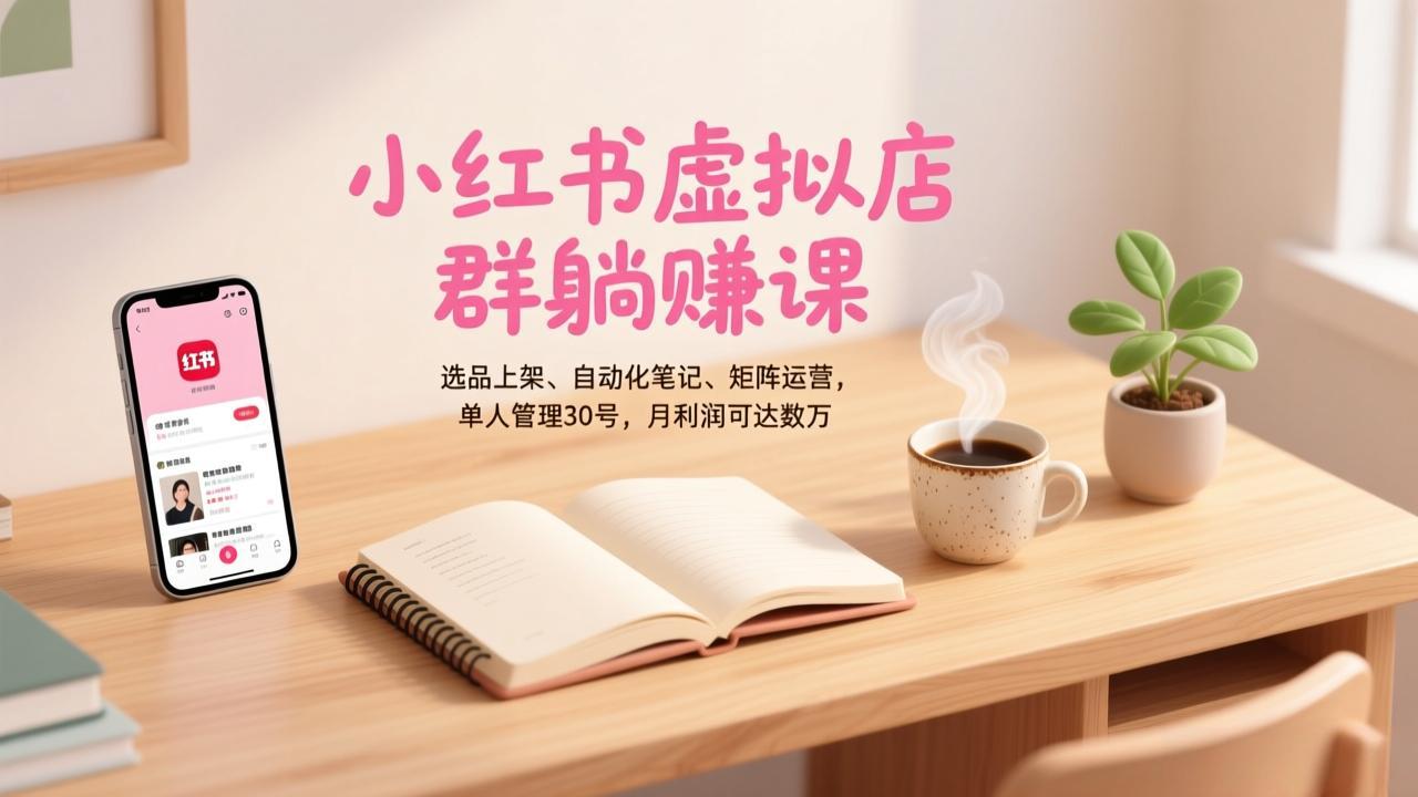 小红书虚拟店群躺赚课，选品上架、自动化笔记、矩阵运营，单人管理30号，月利润可达数万-百盟网