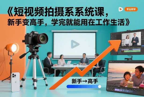 短视频拍摄系统课，新手变高手，学完就能用在工作生活-百盟网