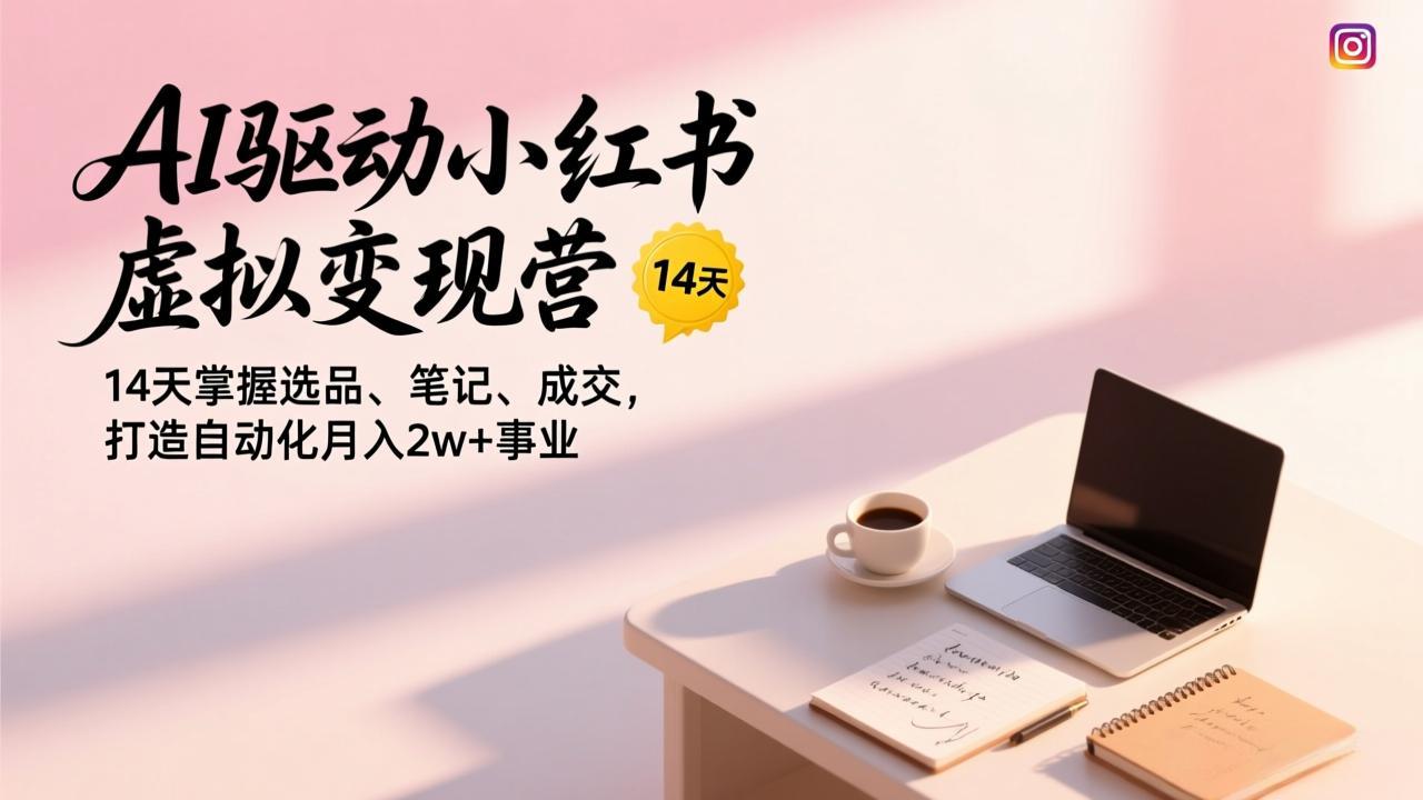 AI驱动小红书虚拟变现营，14天掌握选品、笔记、成交，打造自动化月入2w+事业-百盟网